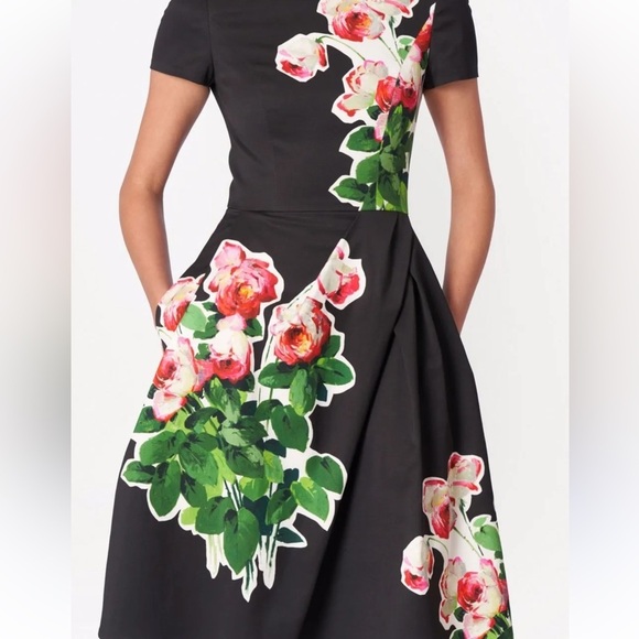 Carolina Herrera Dresses & Skirts - Carolina Herrera Black Midi Dress with Floral Design